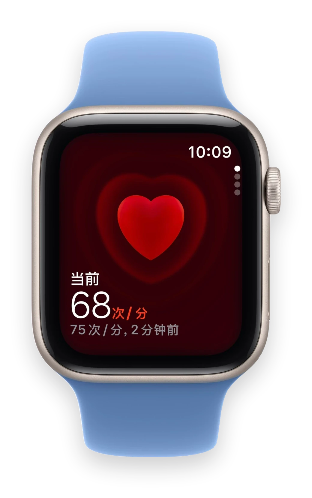 智能手表心率界面，显示当前心率 68 次/分。